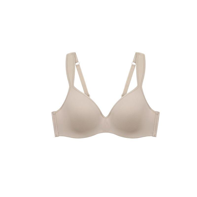 peach-colored, lightly padded underwire bra with adjustable straps