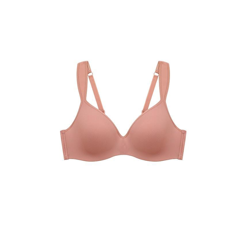 peach-colored, lightly padded underwire bra with adjustable straps