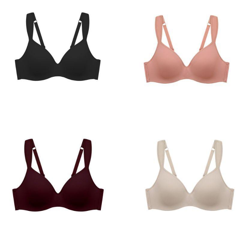 peach-colored, lightly padded underwire bra with adjustable straps